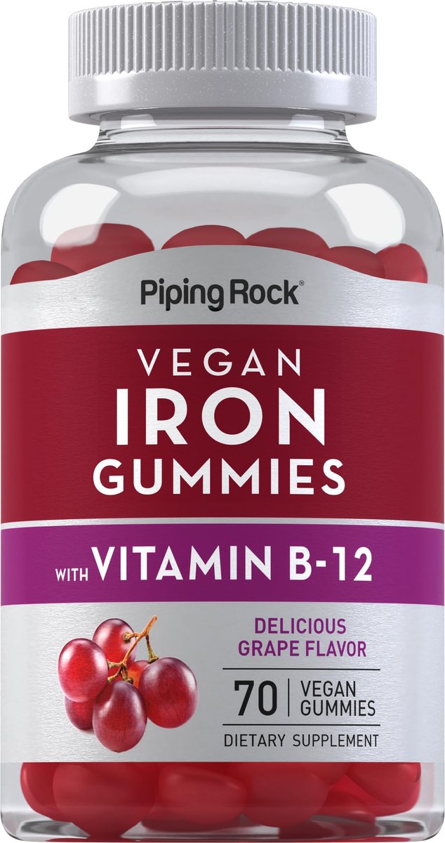 Piping Rock Vegan Eisen Gummibärchen mit Vitamin B-12 – 70 Stück – Leckerer Traubengeschmack – Non-GMO, Glutenfrei