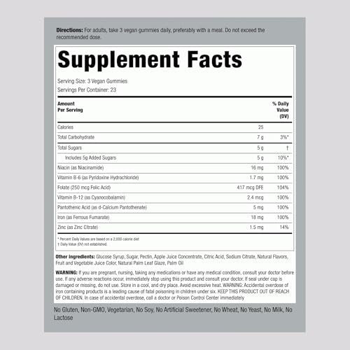 Piping Rock Vegan Eisen Gummibärchen mit Vitamin B-12 – 70 Stück – Leckerer Traubengeschmack – Non-GMO, Glutenfrei