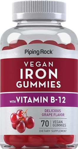 Piping Rock Vegan Eisen Gummibärchen mit Vitamin B-12 – 70 Stück – Leckerer Traubengeschmack – Non-GMO, Glutenfrei