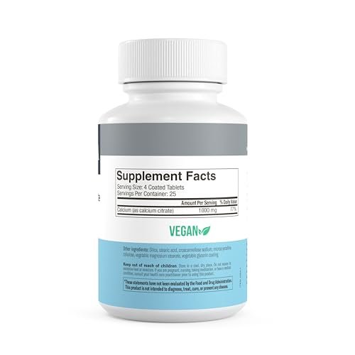 Freeda Calcium Citrat – Veganes Knochenstärkungspräparat, koscher, unterstützt Knochendichte und Muskelfunktion – 1000 mg Calcium pro Portion – ohne Vitamin D – 100 Tabletten