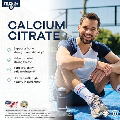 Freeda Calcium Citrat – Veganes Knochenstärkungspräparat, koscher, unterstützt Knochendichte und Muskelfunktion – 1000 mg Calcium pro Portion – ohne Vitamin D – 100 Tabletten