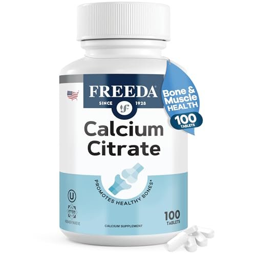 Freeda Calcium Citrat – Veganes Knochenstärkungspräparat, koscher, unterstützt Knochendichte und Muskelfunktion – 1000 mg Calcium pro Portion – ohne Vitamin D – 100 Tabletten