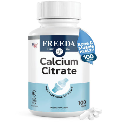 Freeda Calcium Citrat – Veganes Knochenstärkungspräparat, koscher, unterstützt Knochendichte und Muskelfunktion – 1000 mg Calcium pro Portion – ohne Vitamin D – 100 Tabletten
