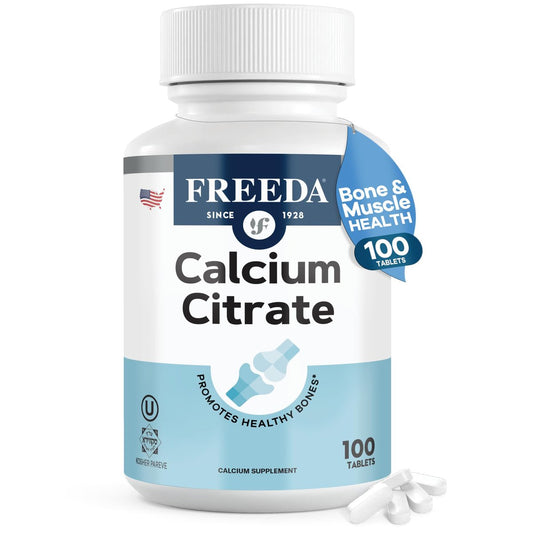 Freeda Calcium Citrat – Veganes Knochenstärkungspräparat, koscher, unterstützt Knochendichte und Muskelfunktion – 1000 mg Calcium pro Portion – ohne Vitamin D – 100 Tabletten