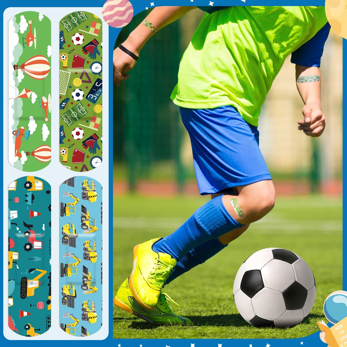 Panelee 120 Stück Kinderpflaster 2,83'' x 0,75'' - Stilvolles Design, flexible, wasserdichte Pflaster im Großpack, atmungsaktive Streifen für Erste Hilfe und Wundversorgung (Stylischer Stil)