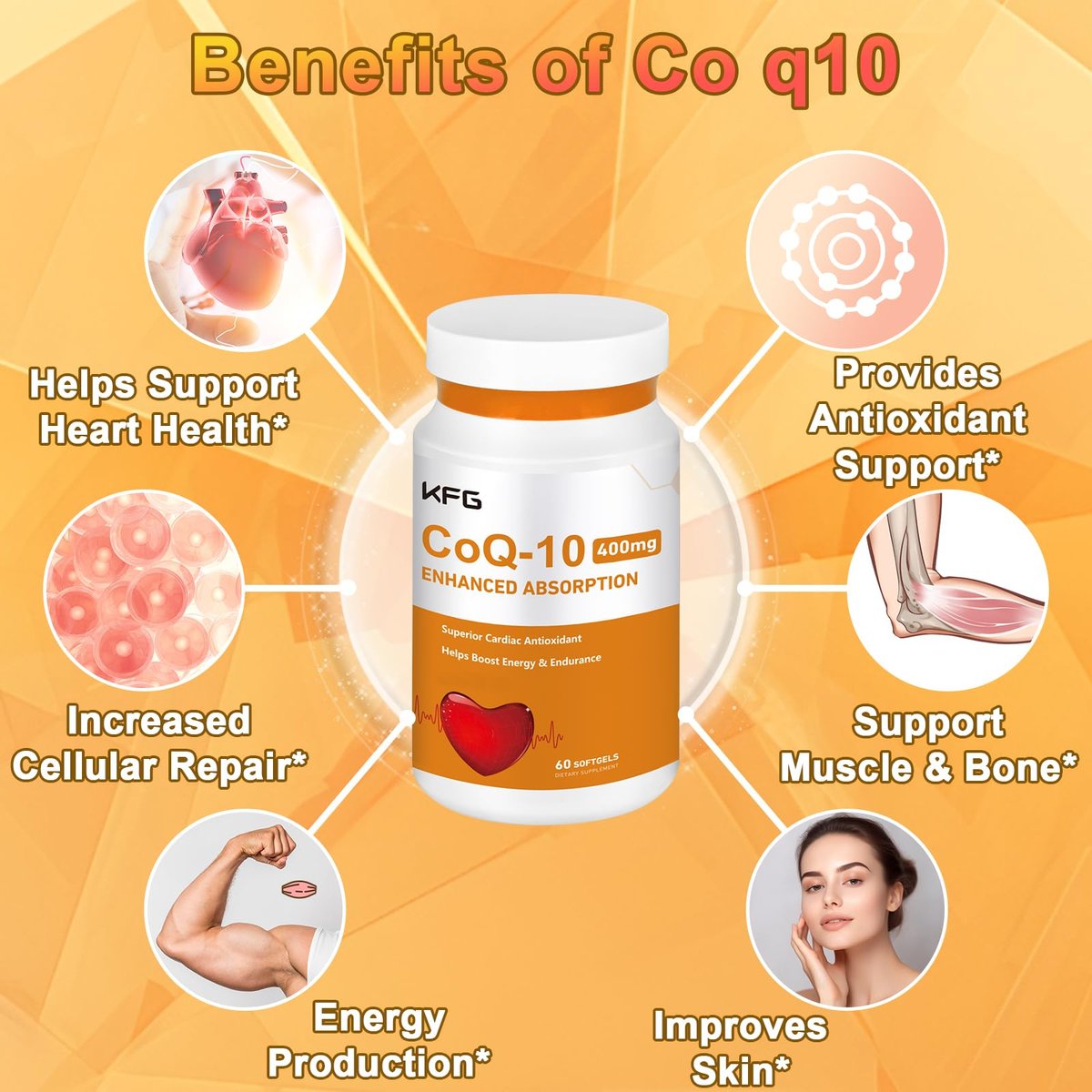 KFG CoQ10 400mg Weichkapseln – Coenzym Q10 für Herzgesundheit, Immunsystem & Zellenergie – Glutenfrei – 60 Kapseln