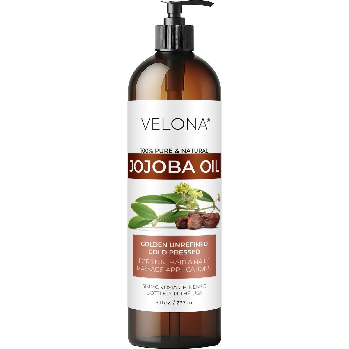 velona Jojobaöl – 250 ml (mit Pumpe) | 100% rein und natürlich | Golden, unraffiniert, kaltgepresst, hexanfrei | Feuchtigkeitsspendende Gesichts-, Haar-, Körper- und Hautpflege
