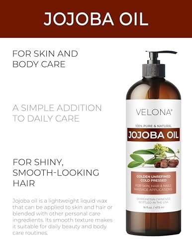 velona Jojobaöl – 250 ml (mit Pumpe) | 100% rein und natürlich | Golden, unraffiniert, kaltgepresst, hexanfrei | Feuchtigkeitsspendende Gesichts-, Haar-, Körper- und Hautpflege