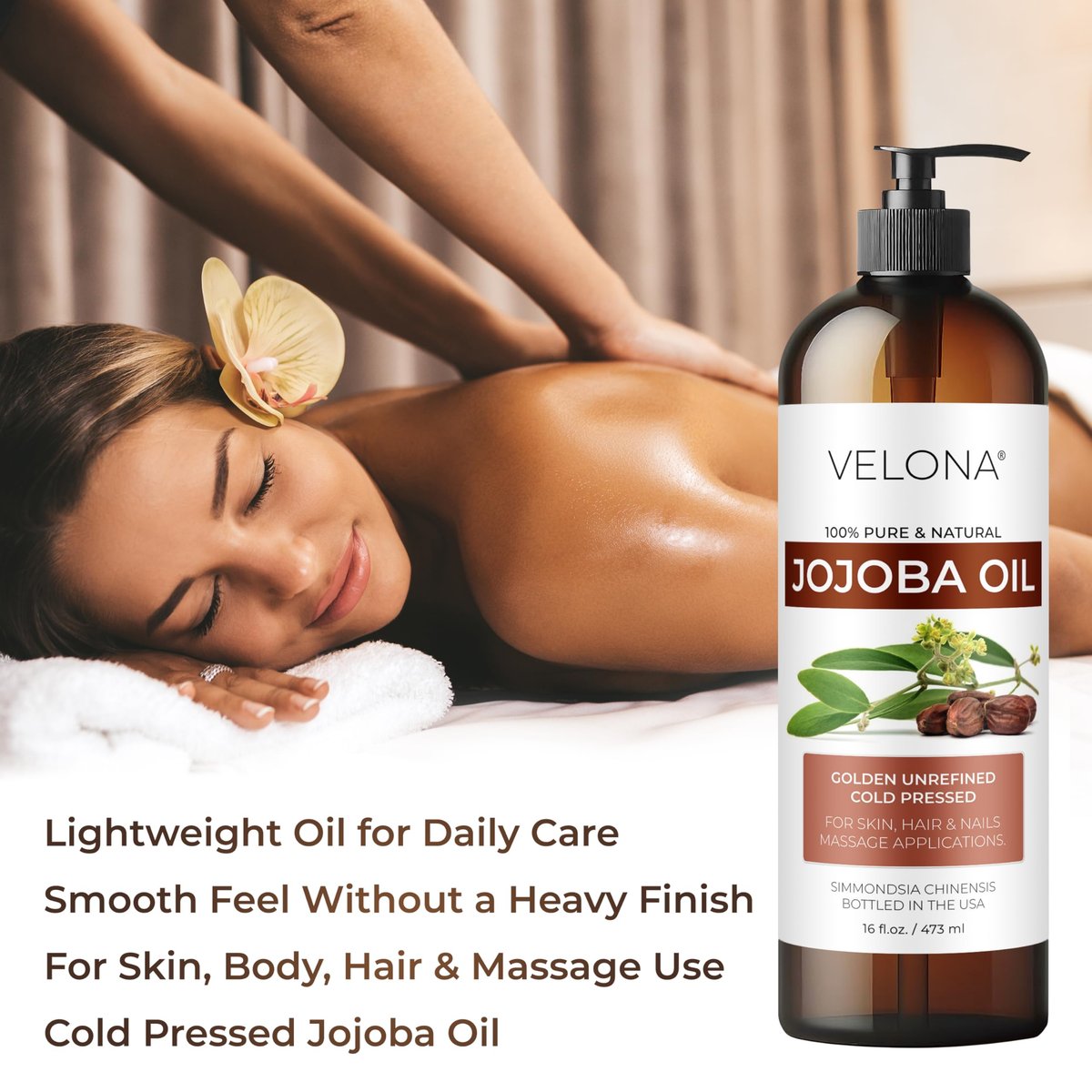 velona Jojobaöl – 250 ml (mit Pumpe) | 100% rein und natürlich | Golden, unraffiniert, kaltgepresst, hexanfrei | Feuchtigkeitsspendende Gesichts-, Haar-, Körper- und Hautpflege