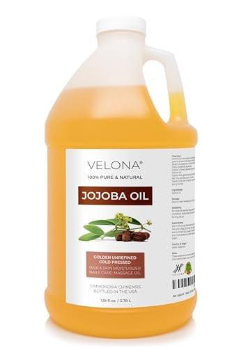 velona Jojobaöl - 1 Gallone / 128 Fl Oz | 100% rein und natürlich | Goldgelb, unraffiniert, kaltgepresst, hexanfrei | Feuchtigkeitsspendend für Gesicht, Haare, Körper, Hautpflege, Dehnungsstreifen, Nagelhaut