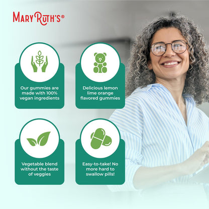 MaryRuth's Super Greens | Natürlich vorkommendes Quercetin | Spirulina | Brokkoliwurzel | Grünkohlblatt | Zuckerfreie Gummis für Erwachsene und Kinder ab 4 Jahren | 2g Ballaststoffe | Vegan | 60 Stück