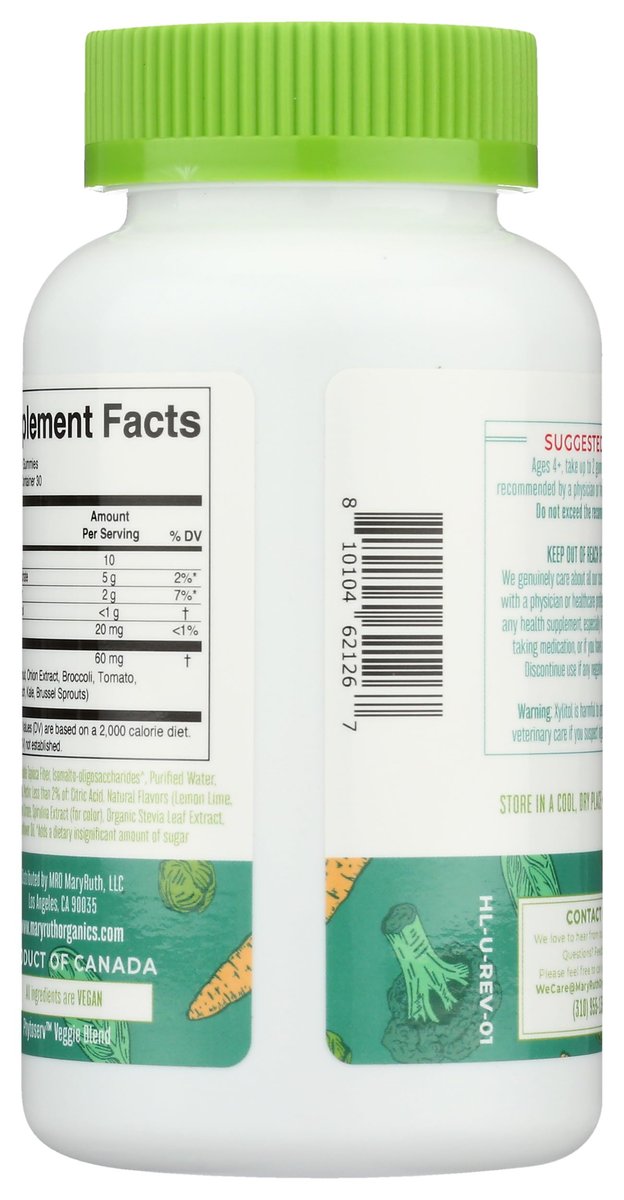 MaryRuth's Super Greens | Natürlich vorkommendes Quercetin | Spirulina | Brokkoliwurzel | Grünkohlblatt | Zuckerfreie Gummis für Erwachsene und Kinder ab 4 Jahren | 2g Ballaststoffe | Vegan | 60 Stück