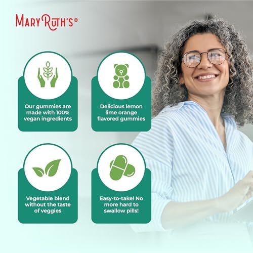 MaryRuth's Super Greens | Natürlich vorkommendes Quercetin | Spirulina | Brokkoliwurzel | Grünkohlblatt | Zuckerfreie Gummis für Erwachsene und Kinder ab 4 Jahren | 2g Ballaststoffe | Vegan | 60 Stück