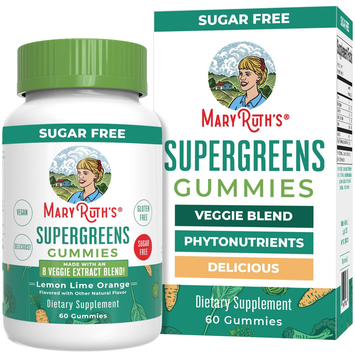 MaryRuth's Super Greens | Natürlich vorkommendes Quercetin | Spirulina | Brokkoliwurzel | Grünkohlblatt | Zuckerfreie Gummis für Erwachsene und Kinder ab 4 Jahren | 2g Ballaststoffe | Vegan | 60 Stück