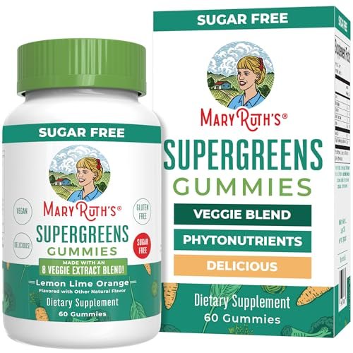 MaryRuth's Super Greens | Natürlich vorkommendes Quercetin | Spirulina | Brokkoliwurzel | Grünkohlblatt | Zuckerfreie Gummis für Erwachsene und Kinder ab 4 Jahren | 2g Ballaststoffe | Vegan | 60 Stück