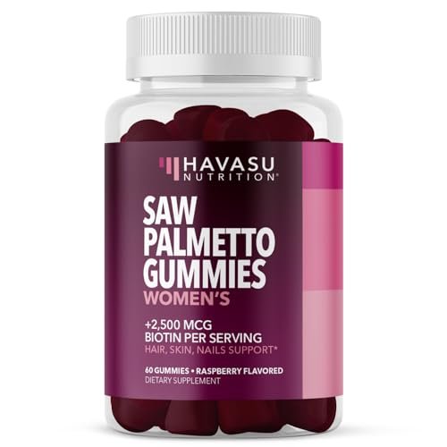 Sägepalmen-Gummis für Frauen mit 2500mcg Biotin – DHT-Blocker für Haar, Haut und Nägel – 60 Stück – Vegan, Nicht-GVO, 1-Monatsvorrat