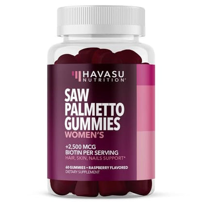 Sägepalmen-Gummis für Frauen mit 2500mcg Biotin – DHT-Blocker für Haar, Haut und Nägel – 60 Stück – Vegan, Nicht-GVO, 1-Monatsvorrat