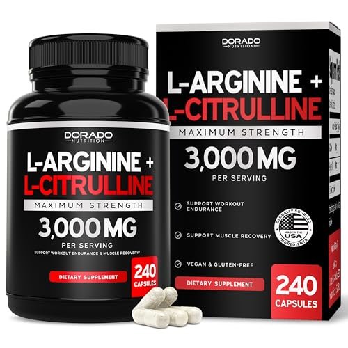 L-Arginin L-Citrullin Kapseln 3000mg (240 Kapseln) – Stickoxid Booster für Männer – Ausdauer, Leistung, Workout-Support – Glutenfrei, Nicht-GVO, Vegan