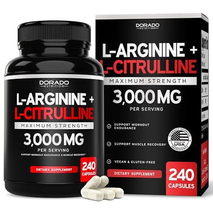 L-Arginin L-Citrullin Kapseln 3000mg (240 Kapseln) – Stickoxid Booster für Männer – Ausdauer, Leistung, Workout-Support – Glutenfrei, Nicht-GVO, Vegan