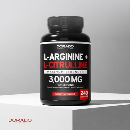L-Arginin L-Citrullin Kapseln 3000mg (240 Kapseln) – Stickoxid Booster für Männer – Ausdauer, Leistung, Workout-Support – Glutenfrei, Nicht-GVO, Vegan
