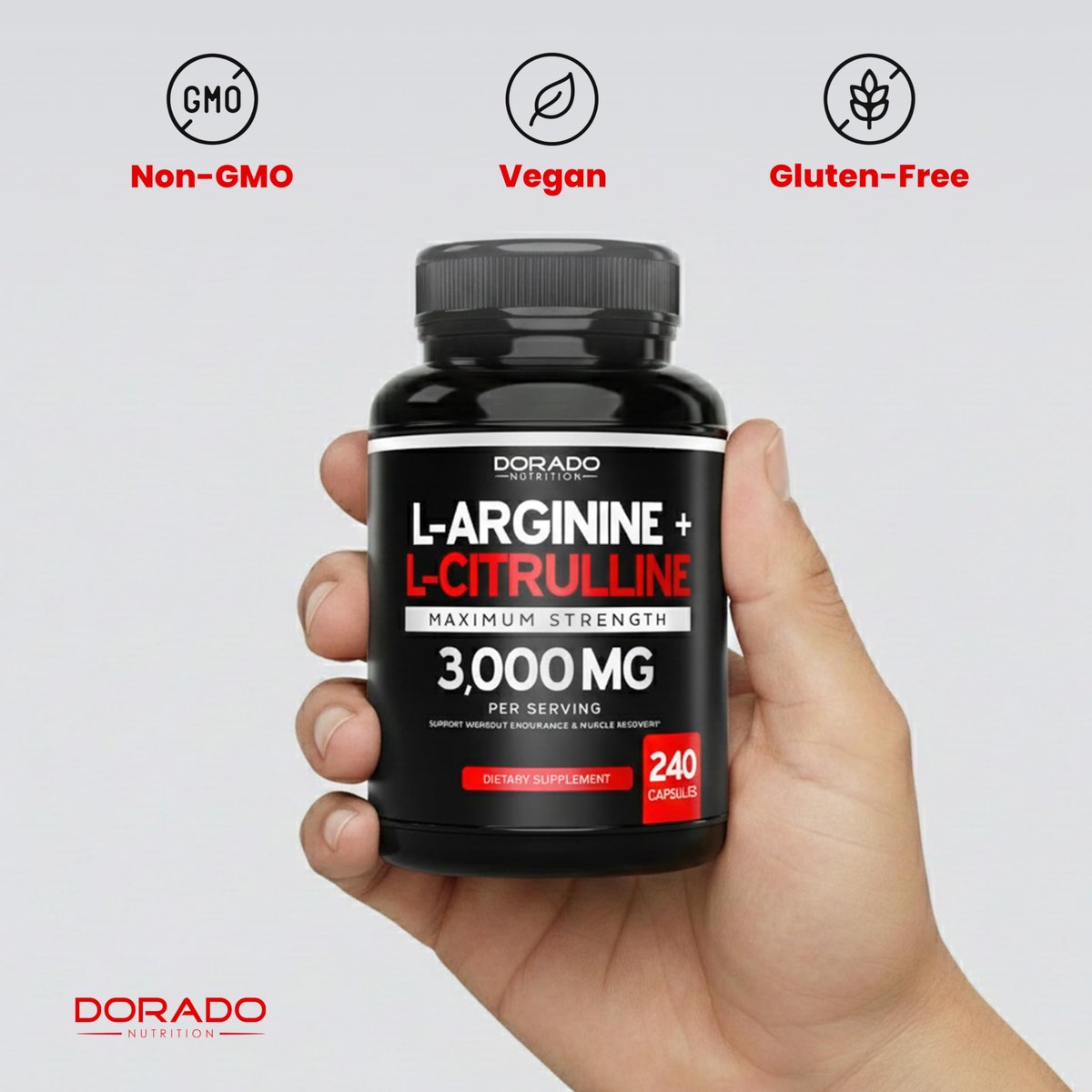 L-Arginin L-Citrullin Kapseln 3000mg (240 Kapseln) – Stickoxid Booster für Männer – Ausdauer, Leistung, Workout-Support – Glutenfrei, Nicht-GVO, Vegan
