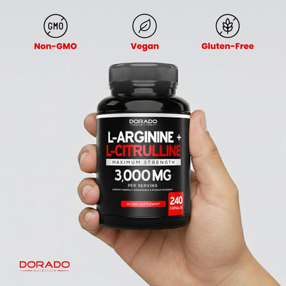 L-Arginin L-Citrullin Kapseln 3000mg (240 Kapseln) – Stickoxid Booster für Männer – Ausdauer, Leistung, Workout-Support – Glutenfrei, Nicht-GVO, Vegan