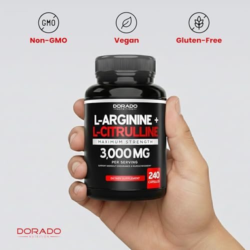 L-Arginin L-Citrullin Kapseln 3000mg (240 Kapseln) – Stickoxid Booster für Männer – Ausdauer, Leistung, Workout-Support – Glutenfrei, Nicht-GVO, Vegan