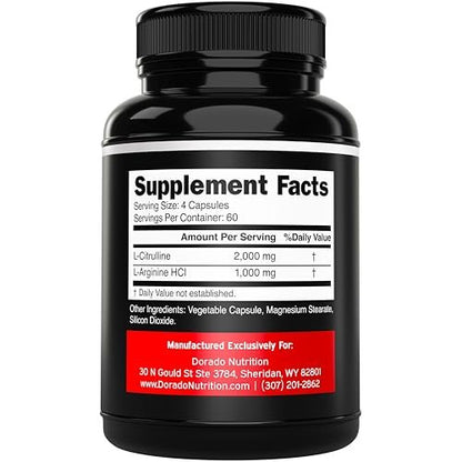 L-Arginin L-Citrullin Kapseln 3000mg (240 Kapseln) – Stickoxid Booster für Männer – Ausdauer, Leistung, Workout-Support – Glutenfrei, Nicht-GVO, Vegan