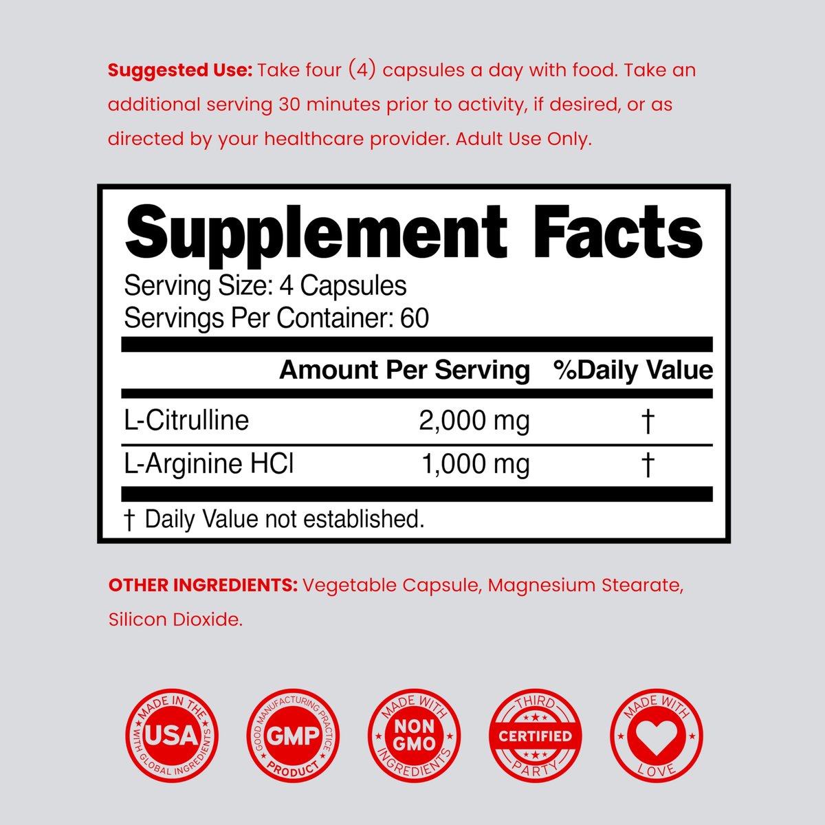 L-Arginin L-Citrullin Kapseln 3000mg (240 Kapseln) – Stickoxid Booster für Männer – Ausdauer, Leistung, Workout-Support – Glutenfrei, Nicht-GVO, Vegan