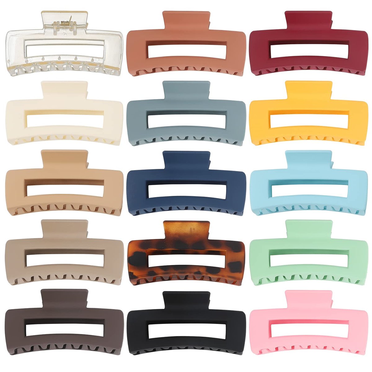 Luraseea 15er-Pack Haar-Claw-Clips, große 4,1 Zoll rechteckige Clips für Frauen und Mädchen, rutschfest