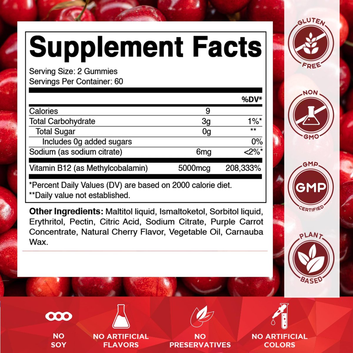 Vitamatic Extra Starkes Vitamin B12 5000 mcg (Methyl-B12) Gummis – 120 Stück – Unterstützt Energie-Stoffwechsel und Nervensystem, Natürlicher Kirschgeschmack