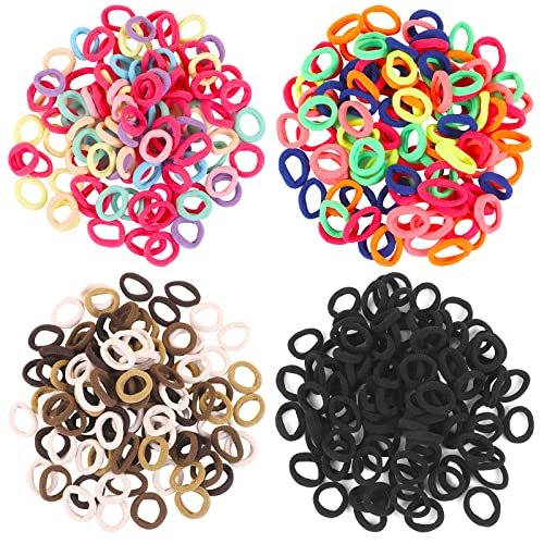 400 Stück Baby Haargummis, 2 cm Mehrfarbig Kleinkind Haargummis für Mädchen, Baumwolle Weich, Nahtlos, Ponytail Halter, Geschenke für Kinder