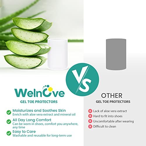 Welnove Zehenschützer – 12er-Pack mit Aloe Vera Extrakt angereicherte Silikon-Zehenhülsen für Hammerzehen, Hühneraugen, Schwielen, Blasen – Weiche Gel-Zehenpolster zur Schmerzlinderung (Multi-Größe)