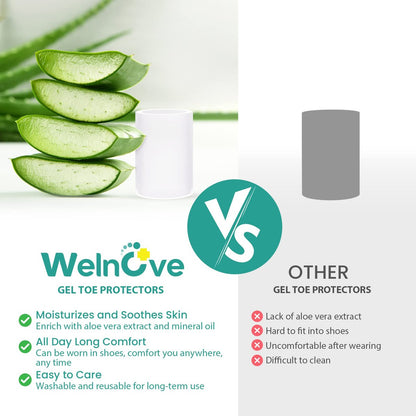Welnove Zehenschützer – 12er-Pack mit Aloe Vera Extrakt angereicherte Silikon-Zehenhülsen für Hammerzehen, Hühneraugen, Schwielen, Blasen – Weiche Gel-Zehenpolster zur Schmerzlinderung (Multi-Größe)