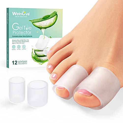 Welnove Zehenschützer – 12er-Pack mit Aloe Vera Extrakt angereicherte Silikon-Zehenhülsen für Hammerzehen, Hühneraugen, Schwielen, Blasen – Weiche Gel-Zehenpolster zur Schmerzlinderung (Multi-Größe)