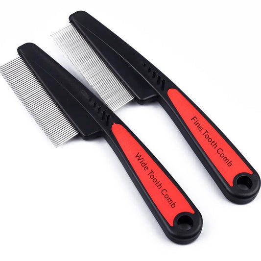 2er Set Edelstahl Haarkamm – Feiner & Grober Zahnkamm, Professionelles Anti-Schuppen-Werkzeug (Schwarz & Rot)