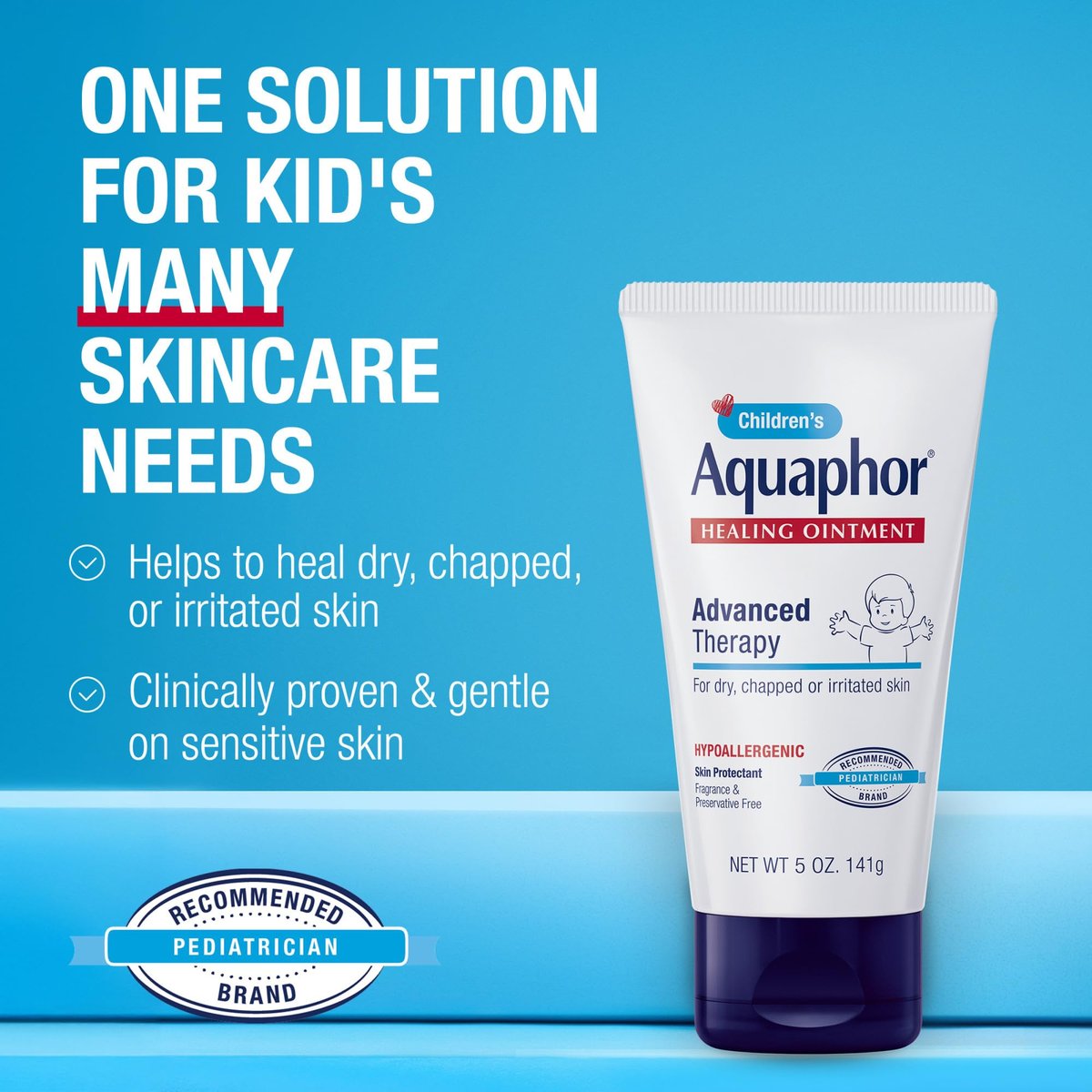 Aquaphor Children's Advanced Therapy Healing Ointment – 5 oz Tube mit 41% Petrolatum, Hautschutzsalbe für kleine Wunden, rissige Haut und Lippen