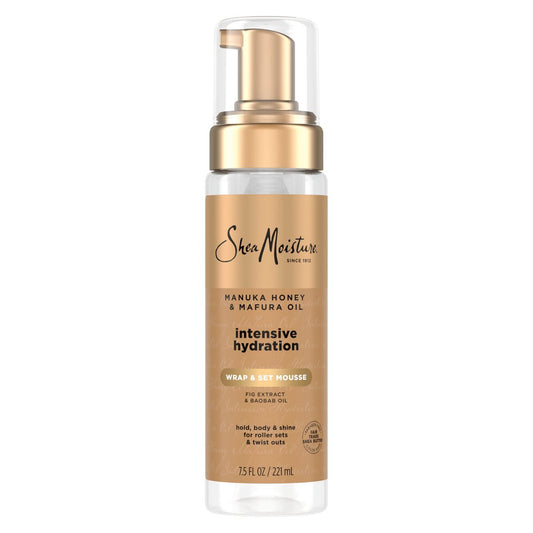 Shea Moisture Manuka Honig & Mafura Öl Wrap & Set Mousse Feuchtigkeitsspendend für Halt, Fülle und Glanz 222 ml