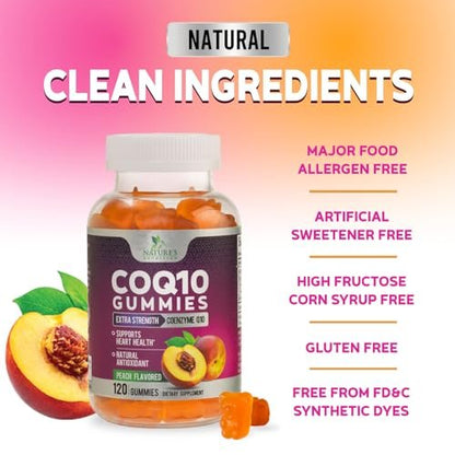 CoQ10 Gummis – Coenzym Q10 100 mg pro Portion – 3-fache Stärke, hohe Absorption, Antioxidans-Ergänzung für Herzgesundheit & Energieproduktion – 120 Gummis