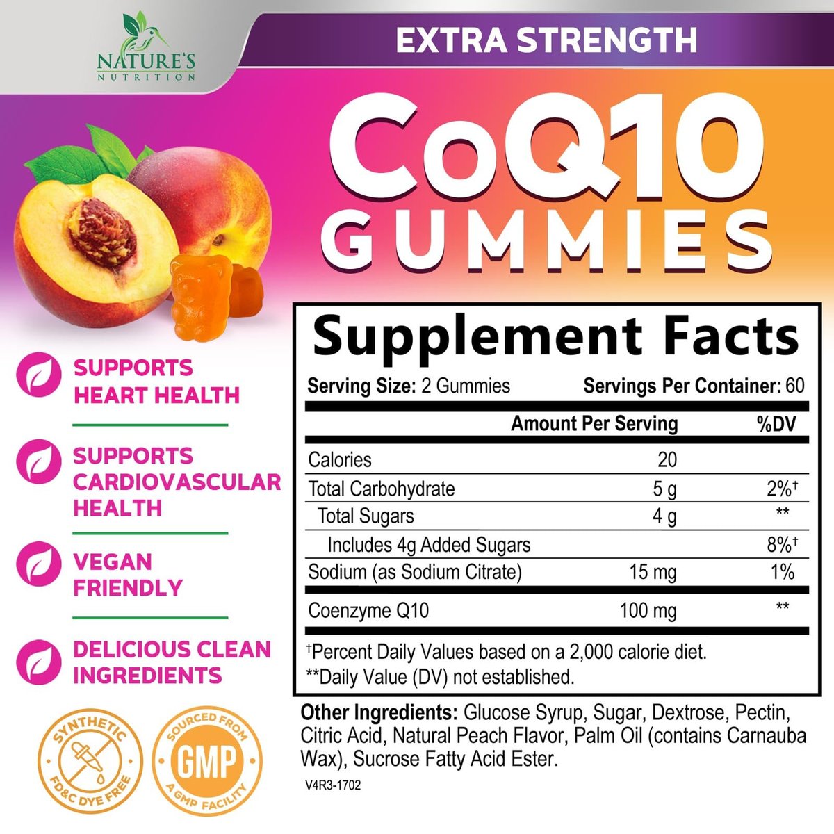 CoQ10 Gummis – Coenzym Q10 100 mg pro Portion – 3-fache Stärke, hohe Absorption, Antioxidans-Ergänzung für Herzgesundheit & Energieproduktion – 120 Gummis