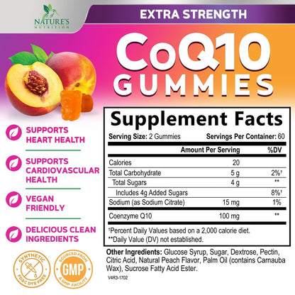 CoQ10 Gummis – Coenzym Q10 100 mg pro Portion – 3-fache Stärke, hohe Absorption, Antioxidans-Ergänzung für Herzgesundheit & Energieproduktion – 120 Gummis