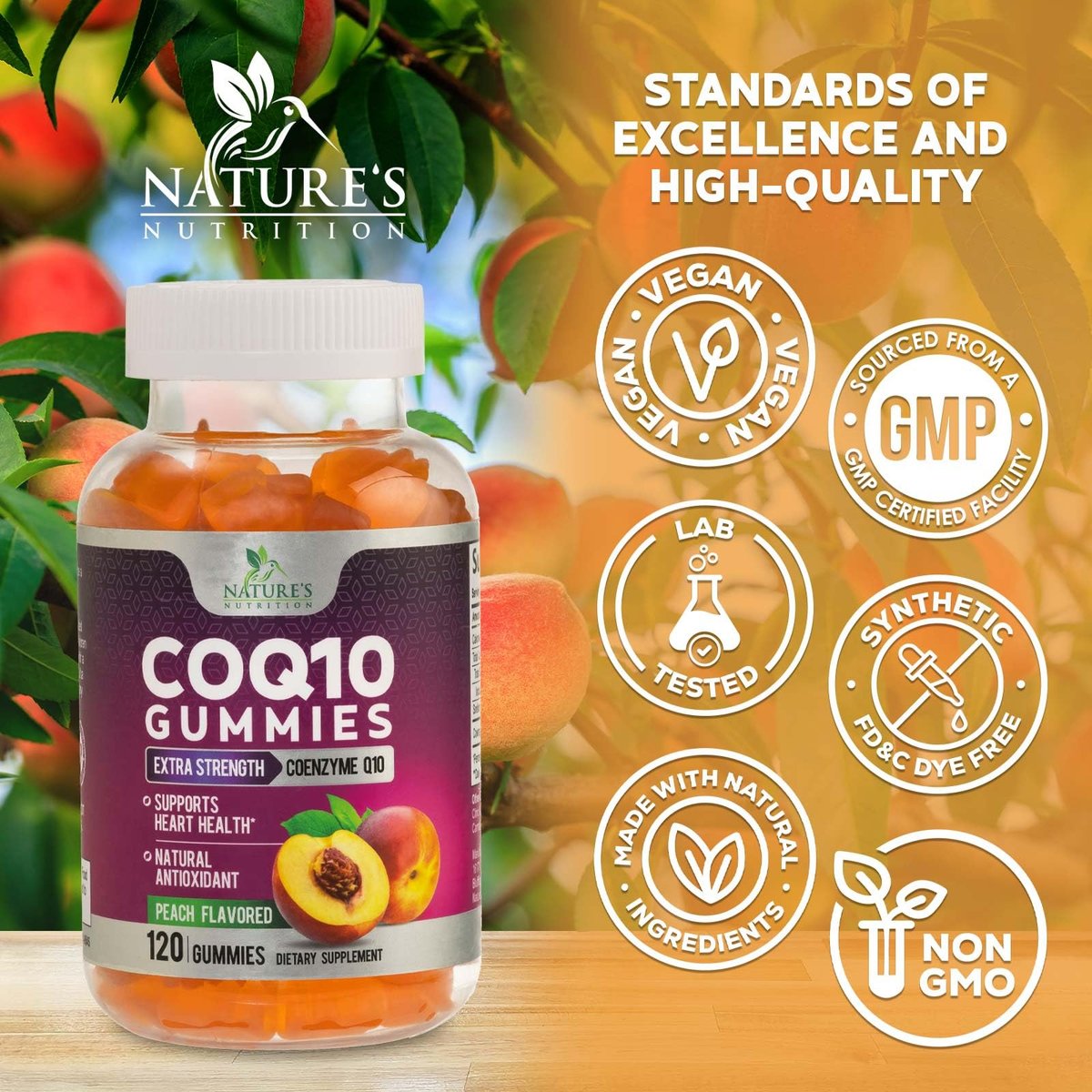 CoQ10 Gummis – Coenzym Q10 100 mg pro Portion – 3-fache Stärke, hohe Absorption, Antioxidans-Ergänzung für Herzgesundheit & Energieproduktion – 120 Gummis