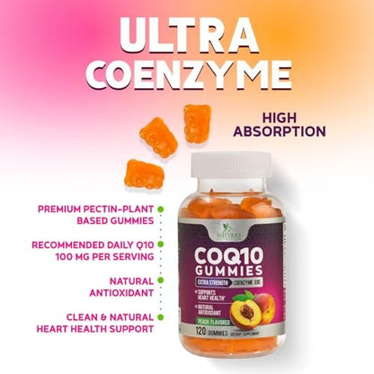 CoQ10 Gummis – Coenzym Q10 100 mg pro Portion – 3-fache Stärke, hohe Absorption, Antioxidans-Ergänzung für Herzgesundheit & Energieproduktion – 120 Gummis