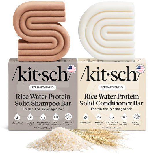 Kitsch Rice Water Protein Festes Shampoo und Conditioner Set für Haarwachstum – Stärkendes Haarpflege-Duo mit Reisprotein & Vitaminen zur Reparatur von Haarschäden – Paraben-, Sulfat- & Silikonfrei, Hergestellt in USA