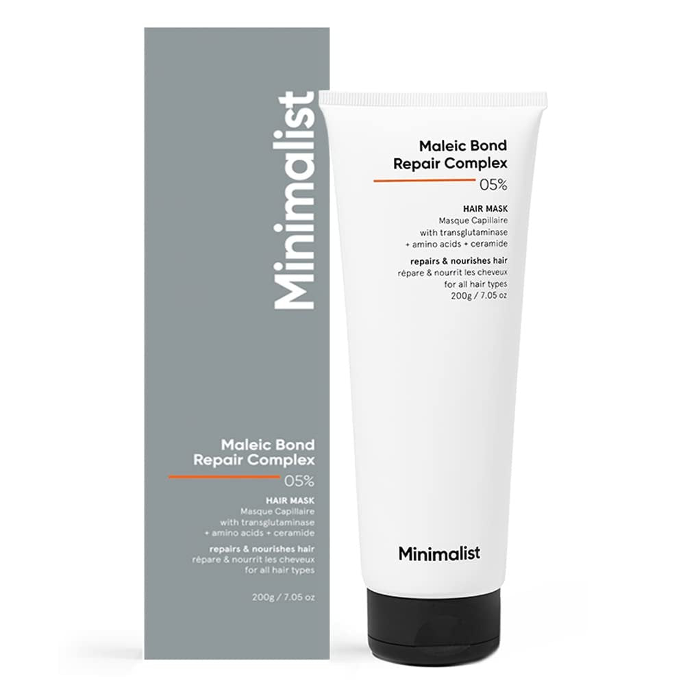 Minimalist Haarmaske für geschädigtes Haar & frizziges Haar | Nach dem Shampoo | Maleic Bond Repair Complex 5% | Transglutaminase, Aminosäuren & Ceramide | Für Frauen & Männer | 200 g