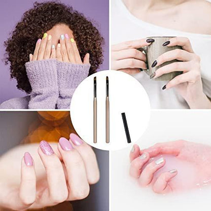 2er Set Nagelreinigungspinsel, Nagelkunstpinsel mit runder und abgewinkelter Spitze, Nagelentferner-Pinsel für Nageldesign und Politur-Korrekturen (Teebraun)