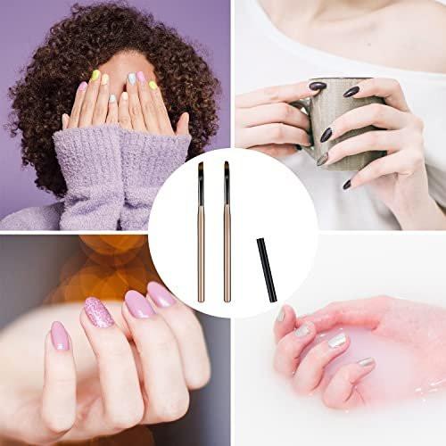 2er Set Nagelreinigungspinsel, Nagelkunstpinsel mit runder und abgewinkelter Spitze, Nagelentferner-Pinsel für Nageldesign und Politur-Korrekturen (Teebraun)