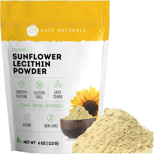 Kate Naturals Sonnenblumenlecithin Pulver – 113 g, Nicht-GVO, ideal zum Backen, für Gummibärchen und Kochen – Alternative zu Sojalecithin