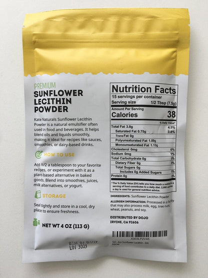 Kate Naturals Sonnenblumenlecithin Pulver – 113 g, Nicht-GVO, ideal zum Backen, für Gummibärchen und Kochen – Alternative zu Sojalecithin