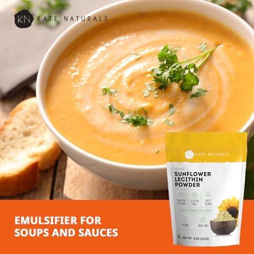 Kate Naturals Sonnenblumenlecithin Pulver – 113 g, Nicht-GVO, ideal zum Backen, für Gummibärchen und Kochen – Alternative zu Sojalecithin